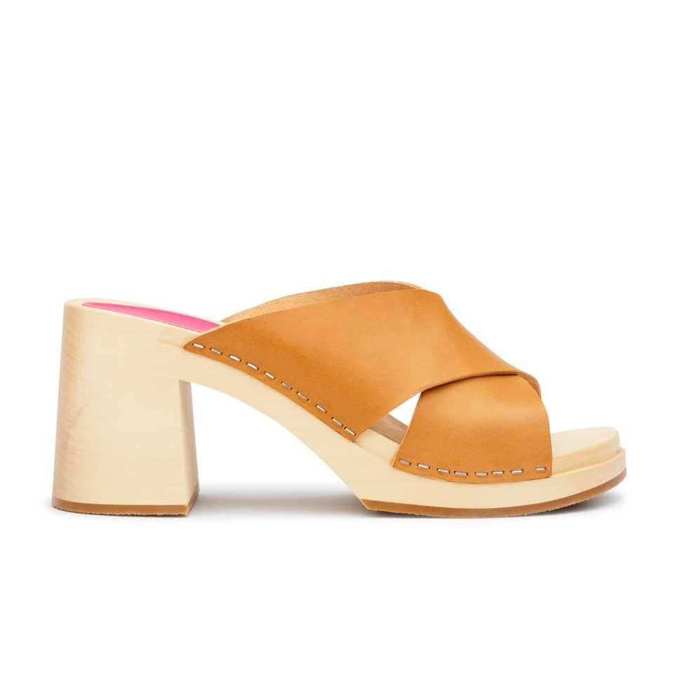 Swedish Hasbeens Anette Nature Brown Leather Block Heel Sandals Women's Shoe 38